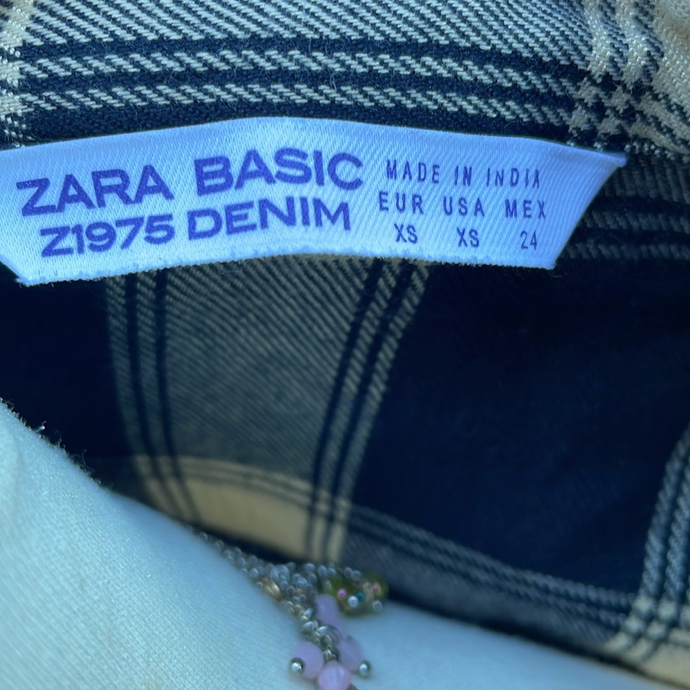 ZARA BASIC DENIM EMBELLISHED BLUE PLAID LONG SLEEVE TOP -XS ππ€© - Picture 9 of 12
